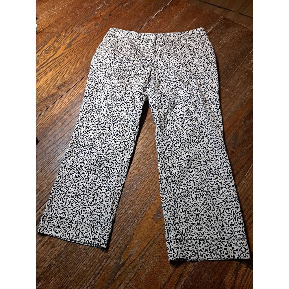 Size 8 Laundry by Shelli Segal Blue White Tan Cropped Ankle Capri Casual Pants
